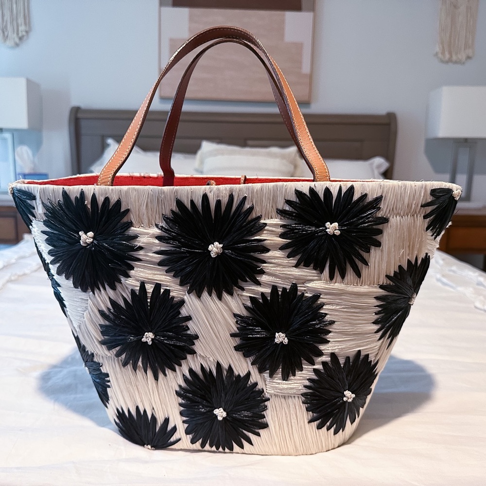 Kate Spade Cabo Holiday Wicker Straw Daisy Tote - Picture 3 of 7